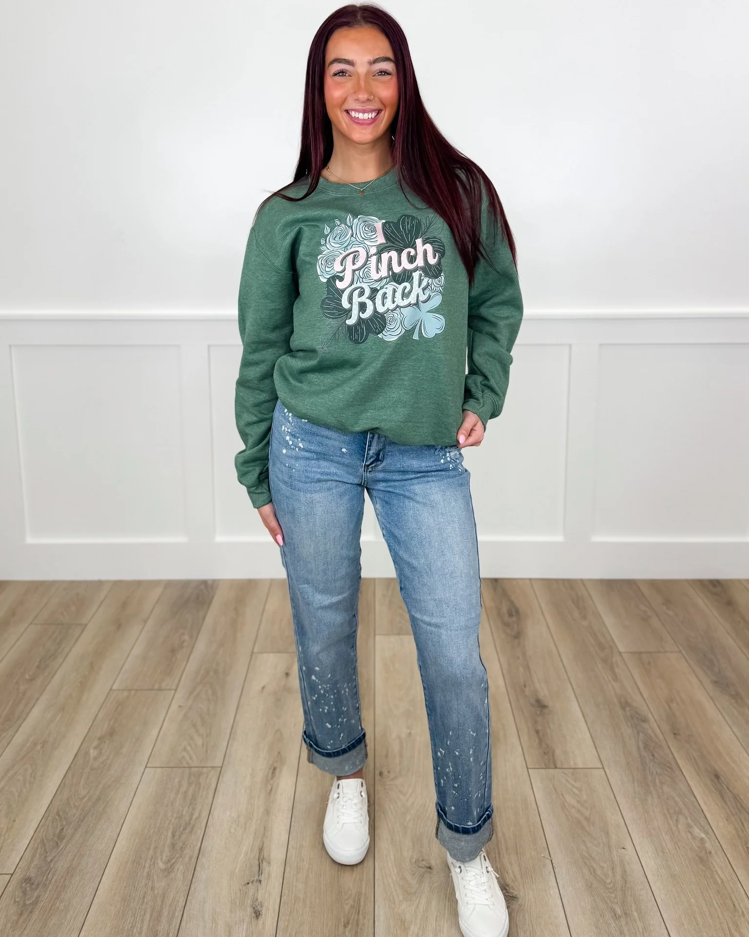 Careful I Pinch Long Sleeve Green Avery Mae Graphic Crewneck Sweatshirt - Image 3