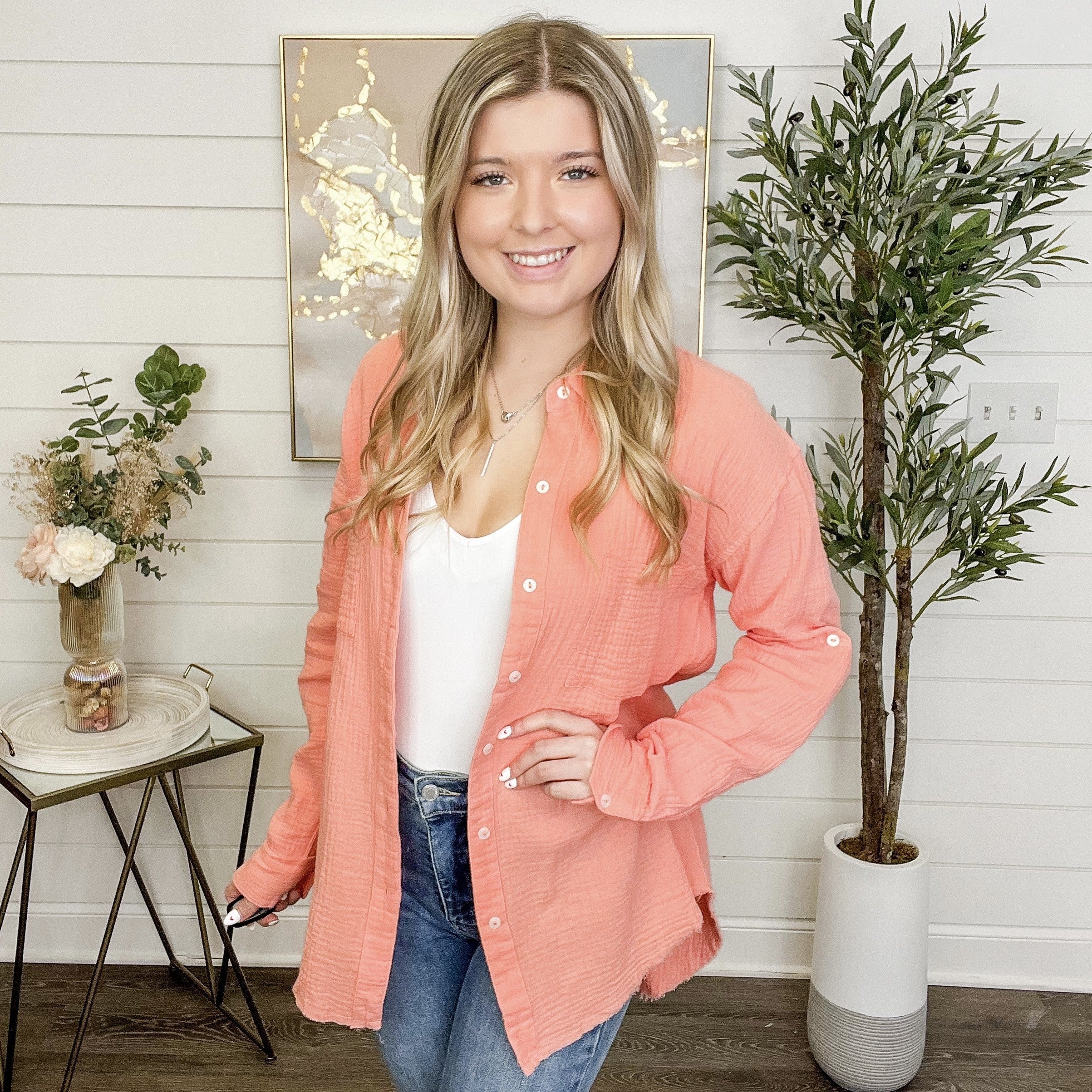 Hem & Thread Liking Myself Cotton Long Sleeve Button Up Top - 2 colors! - Image 4