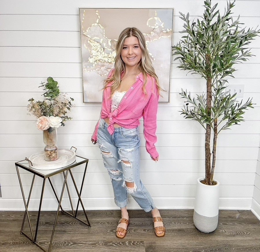 Hem & Thread Liking Myself Cotton Long Sleeve Button Up Top - 2 colors! - Image 6