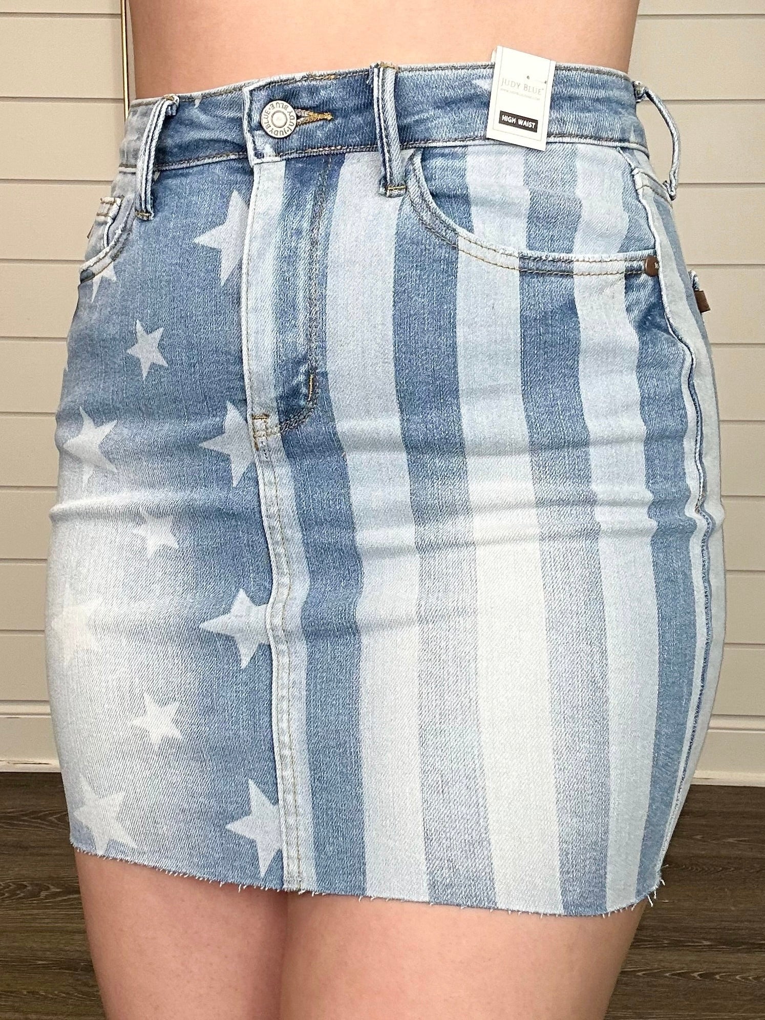 Judy Blue Celia High-Rise Medium Wash Flag Print Skirt - Image 4