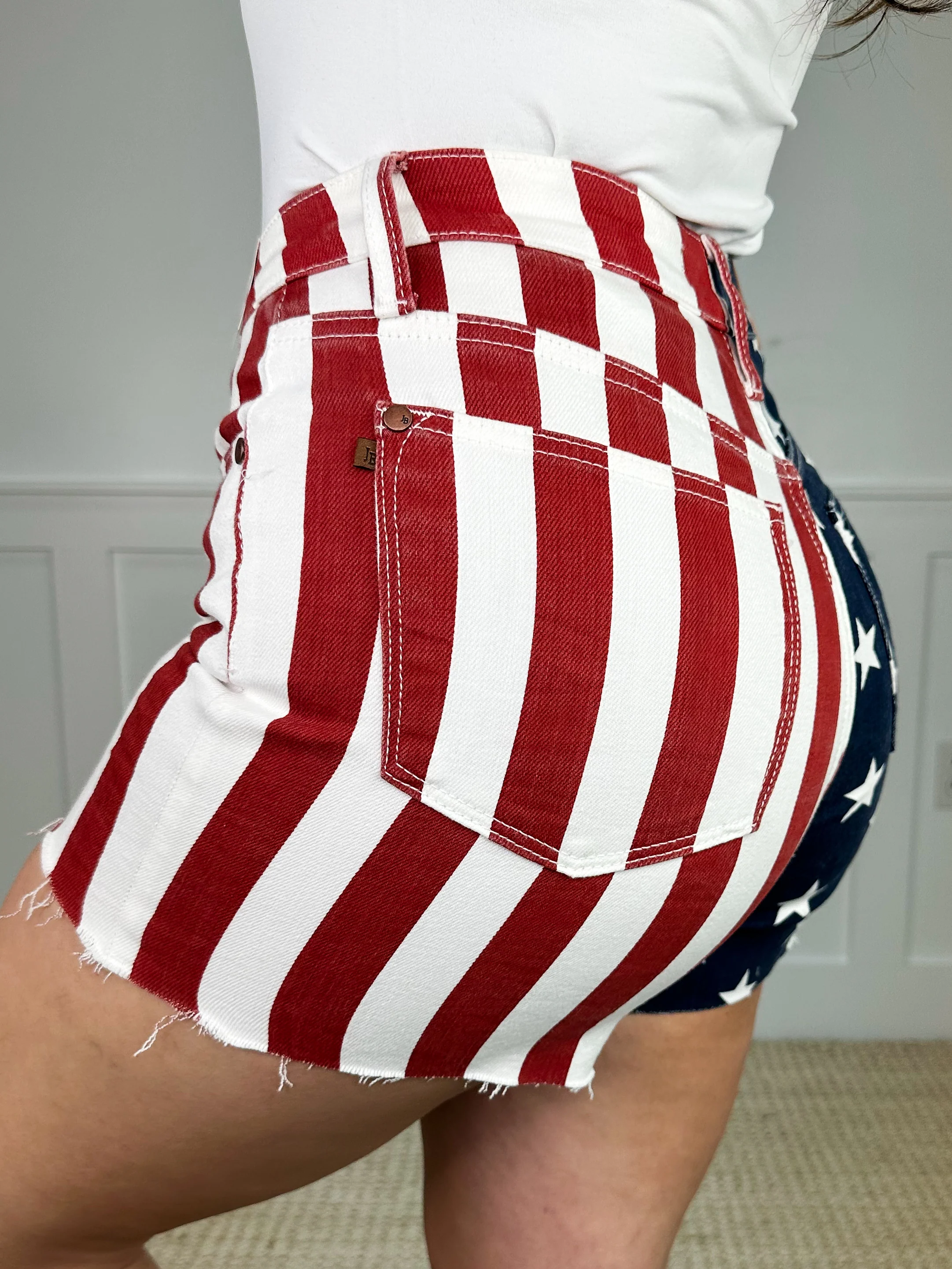 Judy Blue Diana High-Rise Fray Hem Flag Print Shorts - Image 4