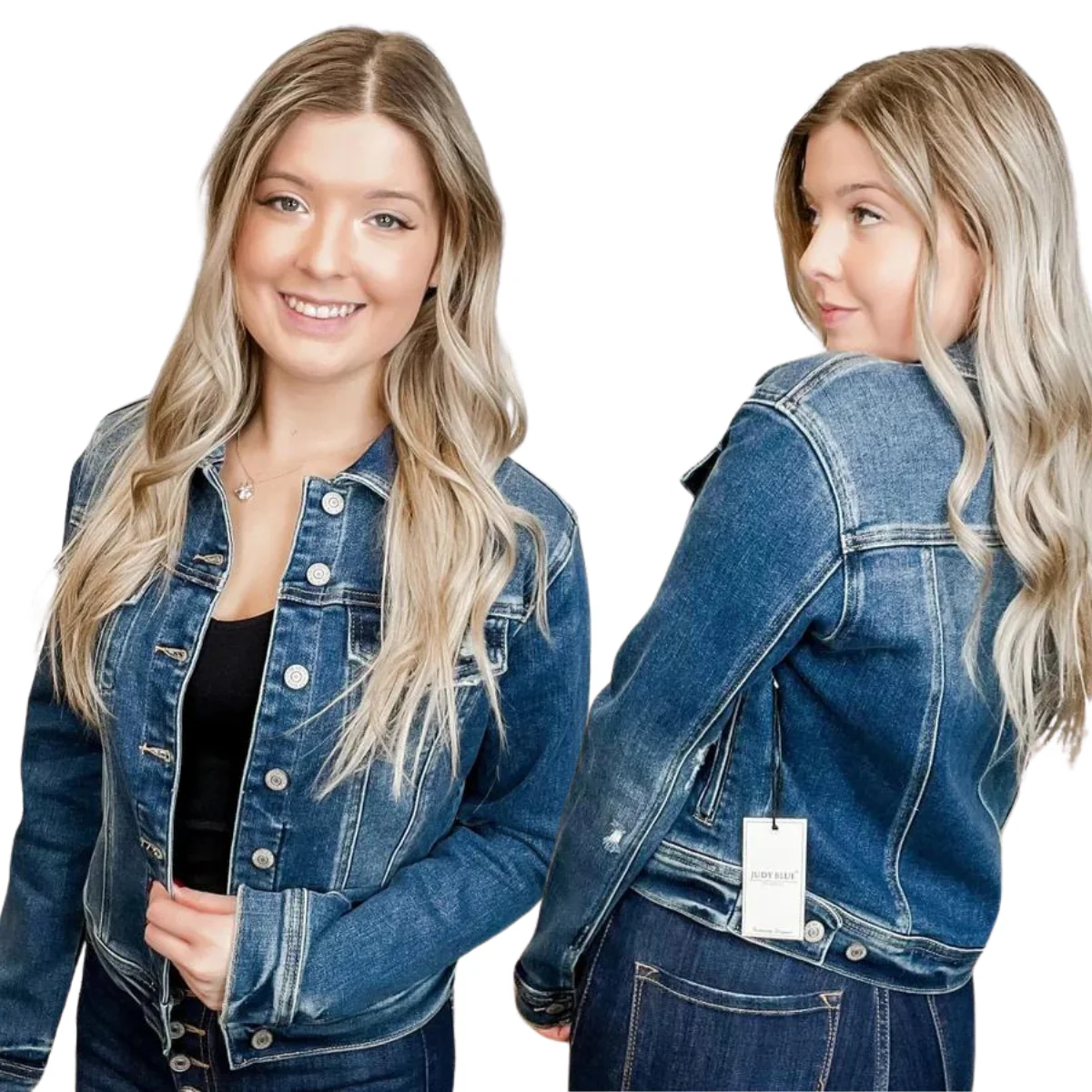 Judy Blue Juliette Distressed Cotton Blend Long Sleeve Dark Wash Denim Jacket - Image 5