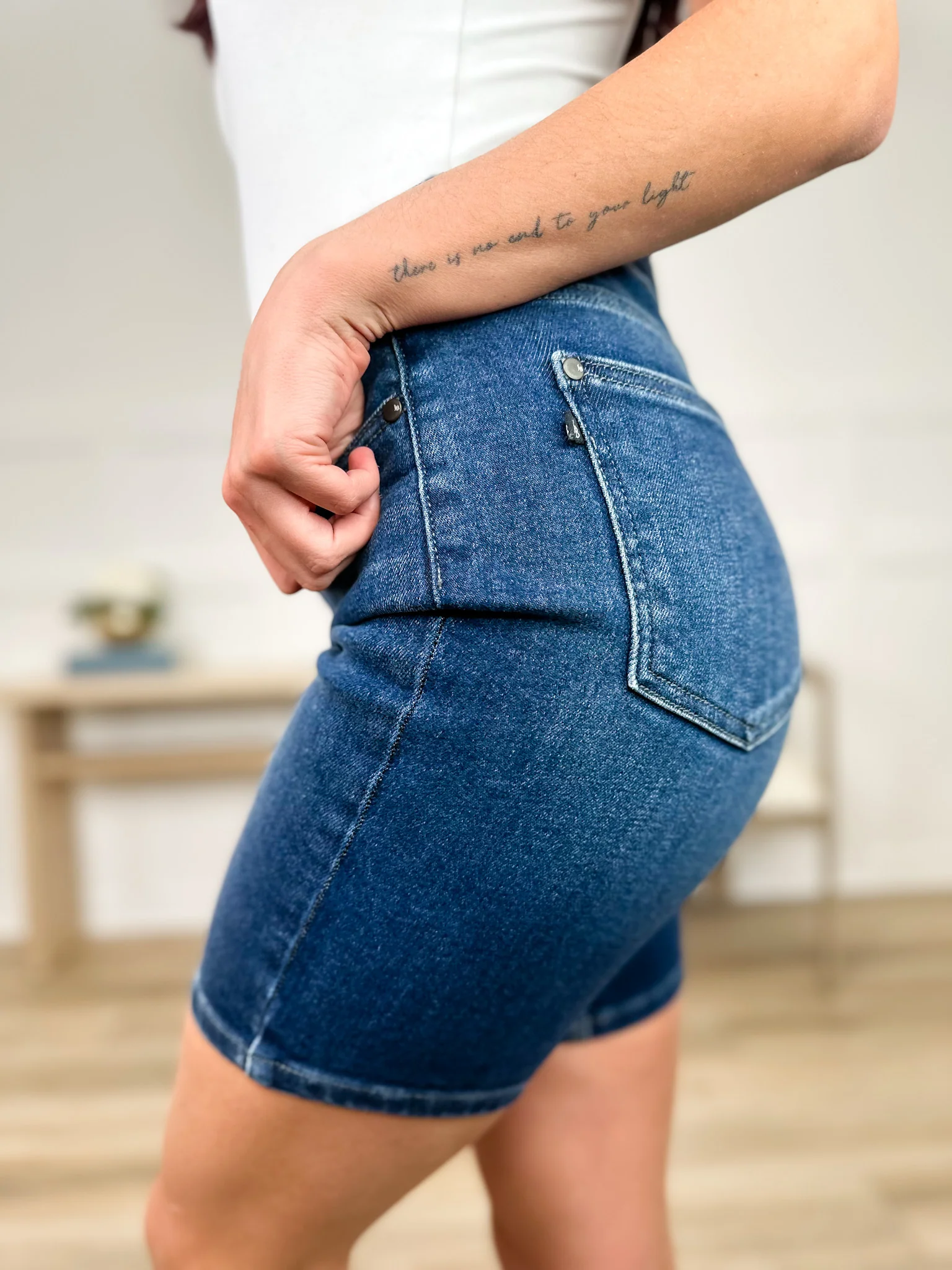 Judy Blue Kristen Mid-Rise Bermuda Denim Shorts - Dark Wash (Non-Distressed) - Image 3