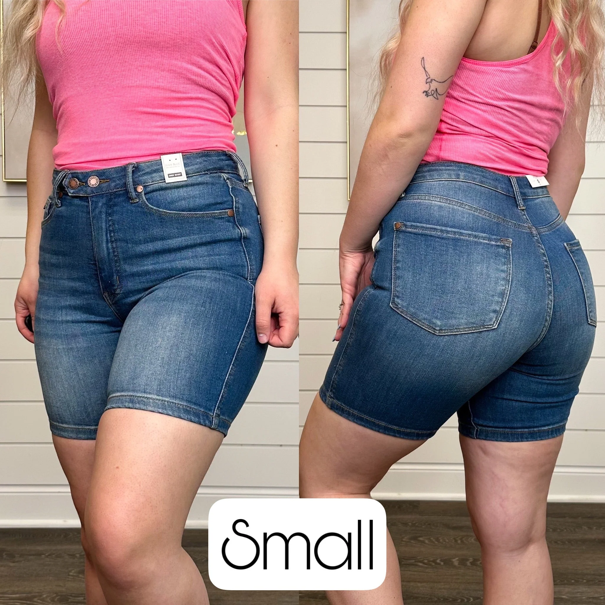 Judy Blue Sara Tummy Control High-Rise Adjustable Double Button Medium Wash Bermuda Shorts - Image 6