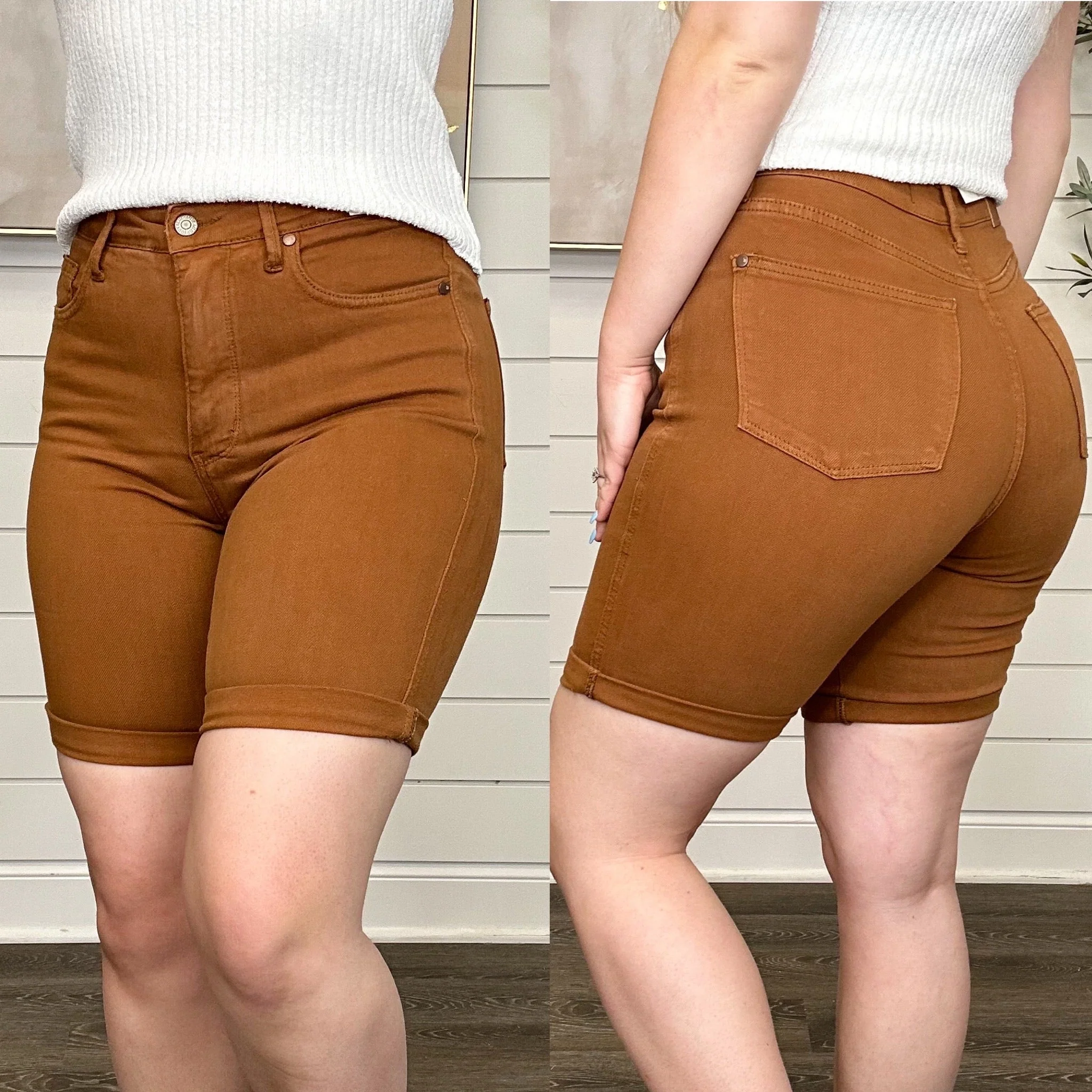 Judy Blue Tess Tummy Control Bermuda Denim Shorts - Brown (Non-Distressed) - Image 3