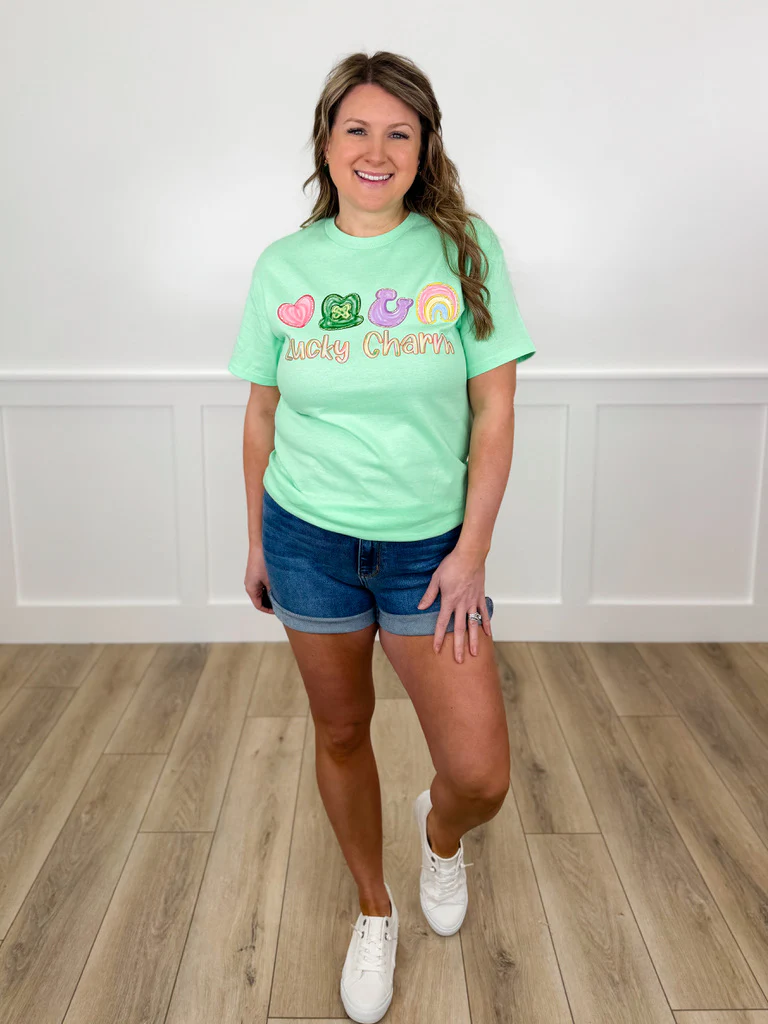 Lucky Charm Cotton Short Sleeve Green Avery Mae Graphic Tee Shirt - Image 3