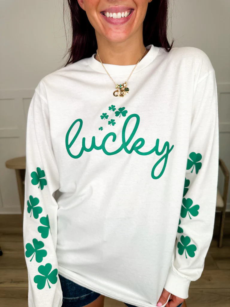 Lucky Vibes Only Long Sleeve Avery Mae Graphic Tee Shirt - 2 colors! - Image 3