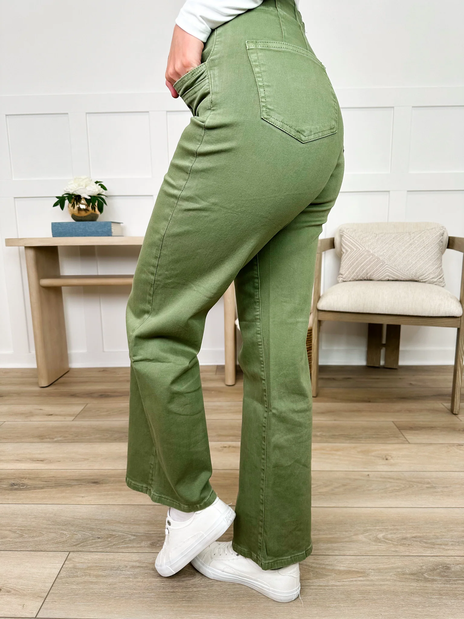 Mica Zoe High-Rise Wide Leg Jeans - Green (Non-Distressed) - Image 3