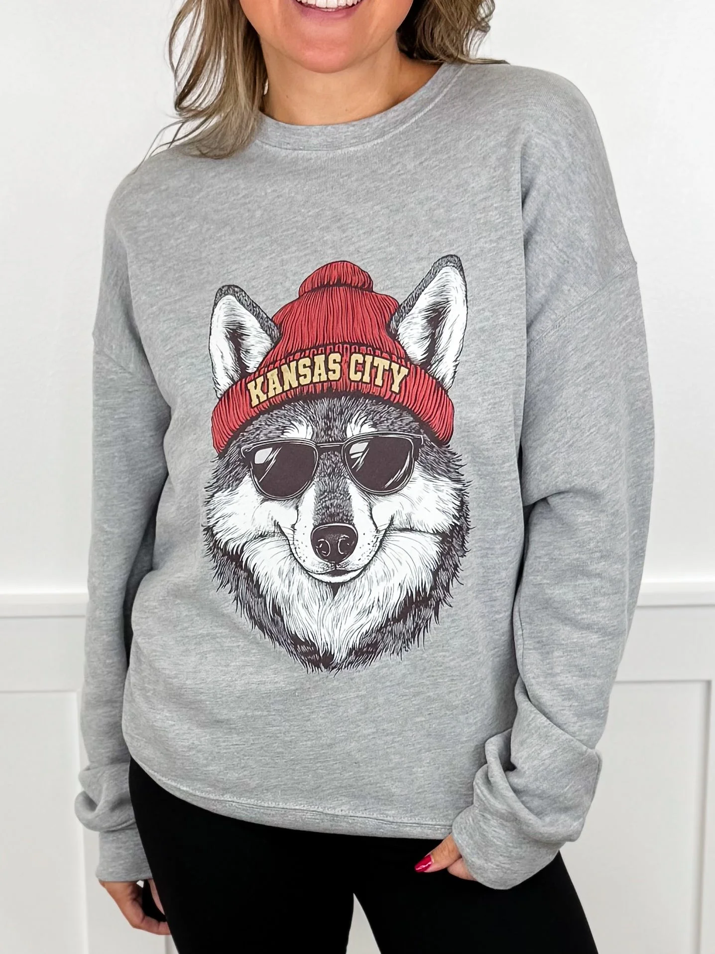 Game Day Gear Cotton Blend Long Sleeve Grey Avery Mae Graphic Crewneck Sweatshirt - Multiple Options (Bella+Canvas) - Image 7