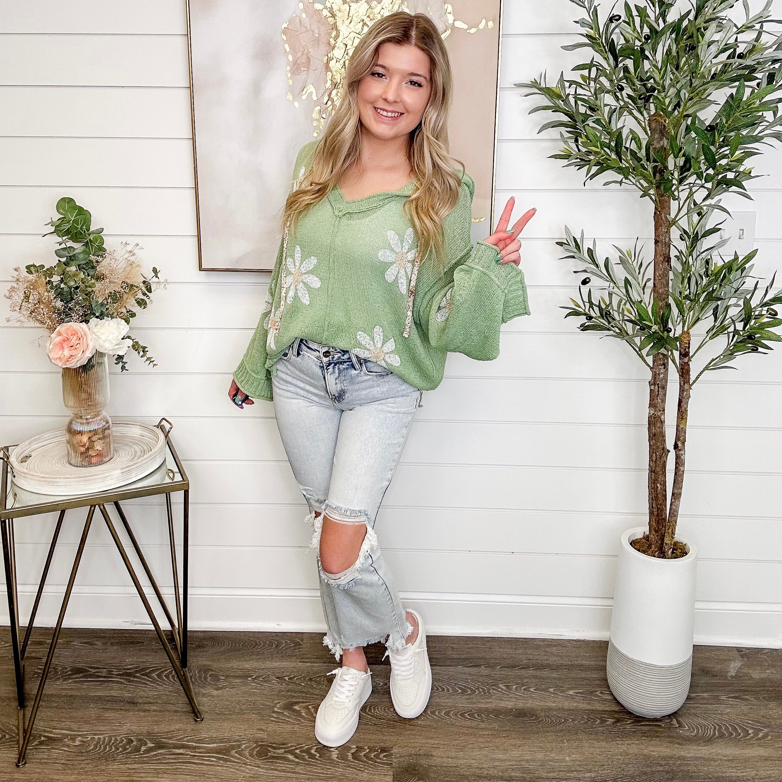 Risen Kristi Distressed High-Rise Straight Leg Cropped Light Acid Wash Blue Jeans - Image 5