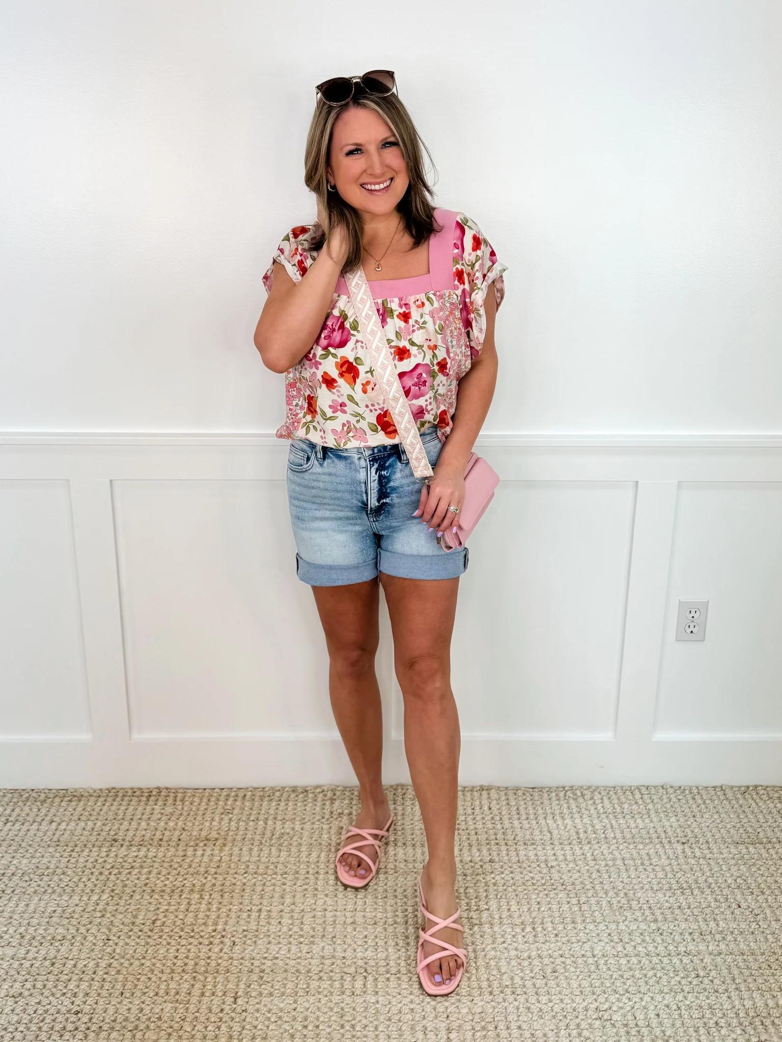 Risen Quinn Tummy Control High-Rise Raw Hem Light Wash Blue Bermuda Shorts - Image 3