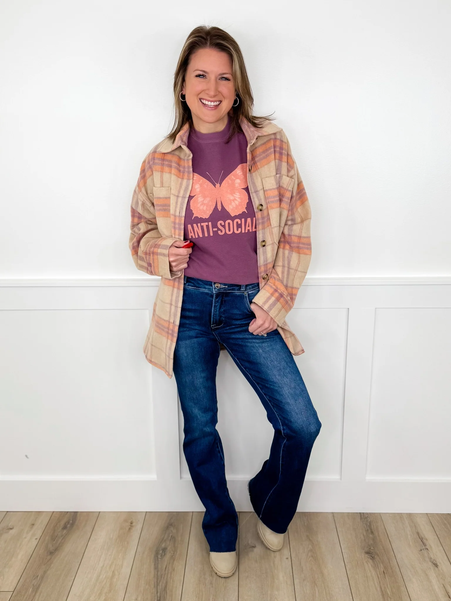 Risen Selena Tummy Control High-Rise Double Button Raw Hem Bootcut Dark Wash Blue Jeans - Image 3