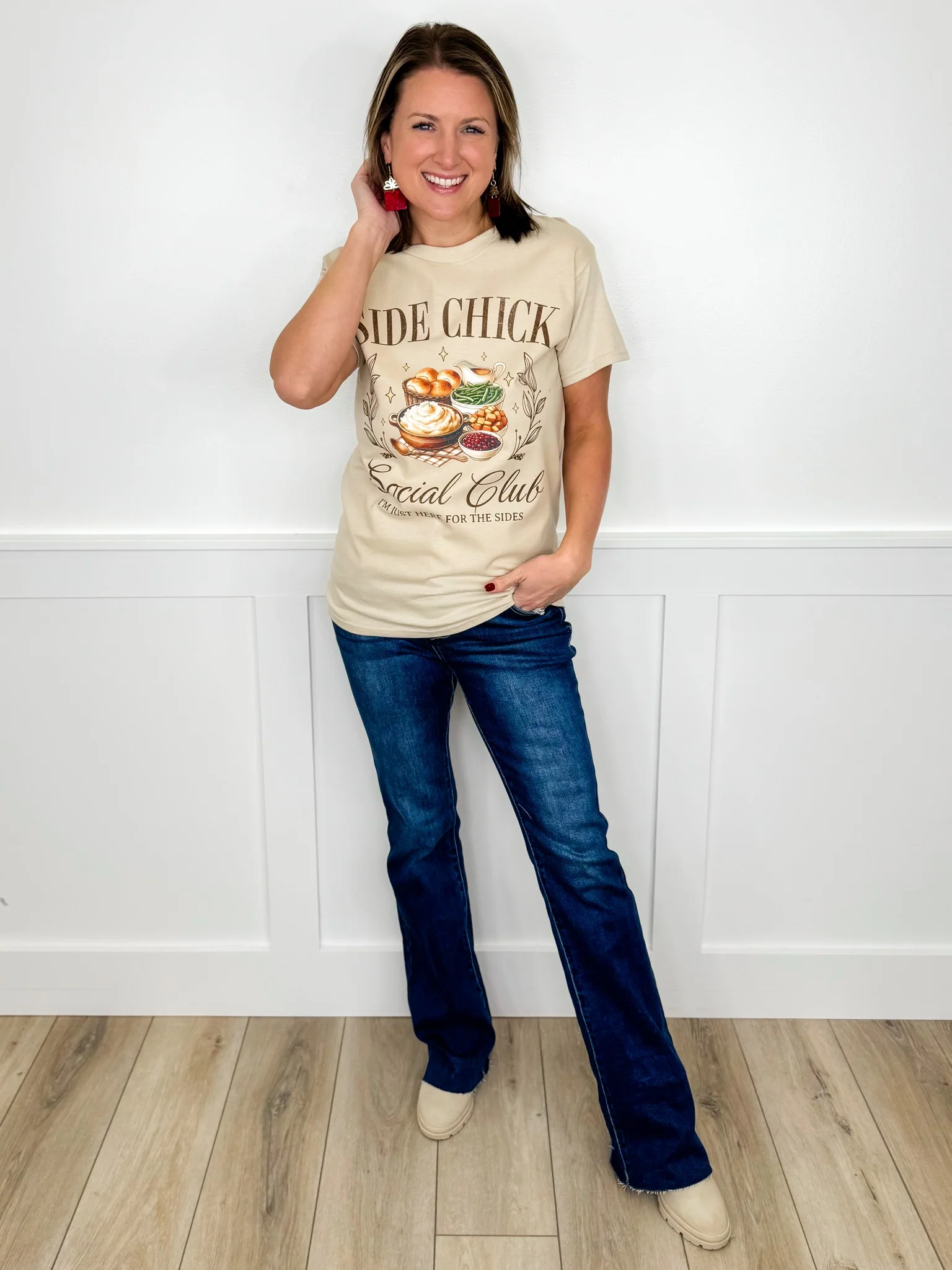 Risen Selena Tummy Control High-Rise Double Button Raw Hem Bootcut Dark Wash Blue Jeans - Image 5