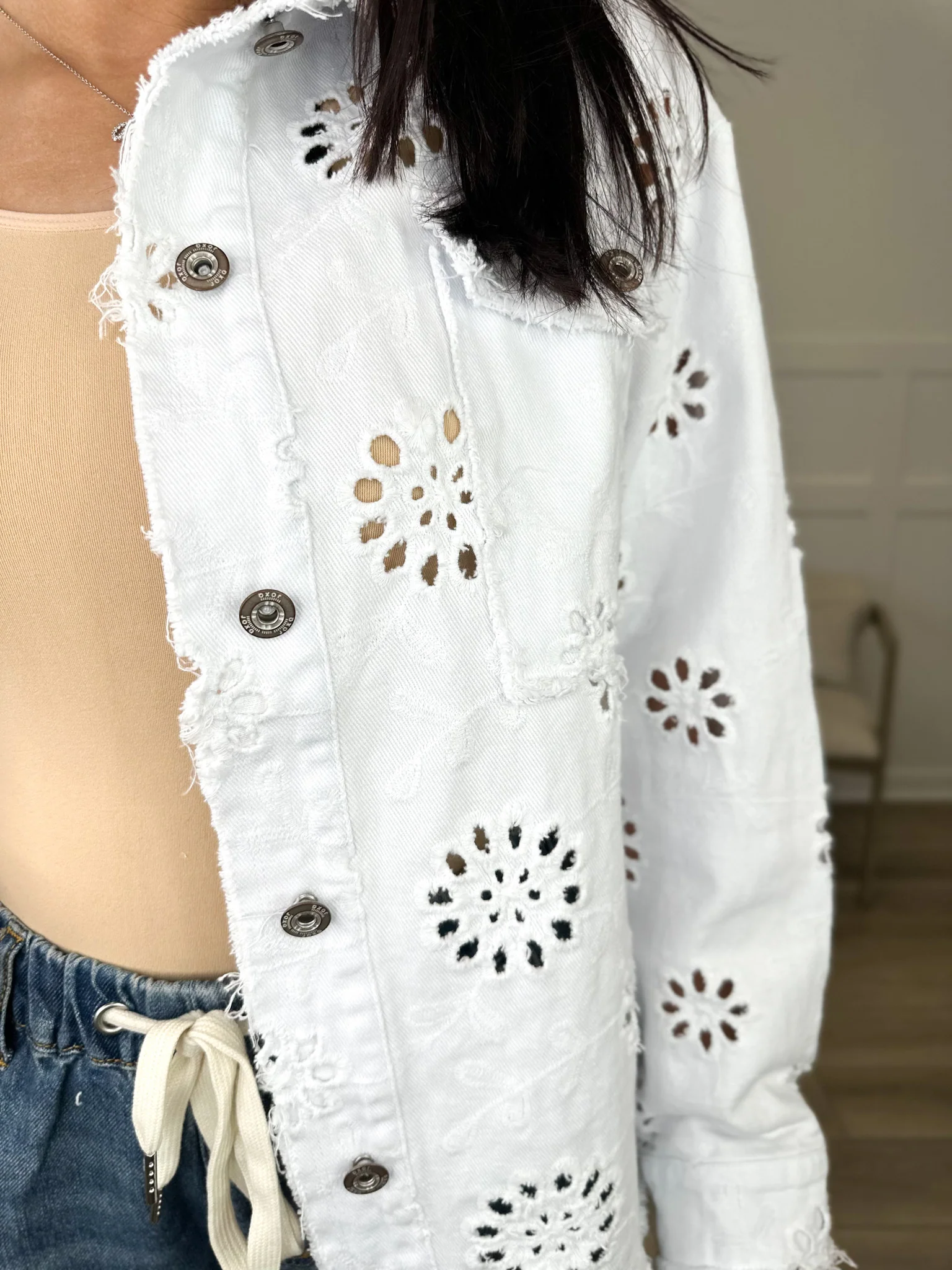 Sew In Love Seems Like Yesterday Cotton Long Sleeve White Denim Jacket - Image 3