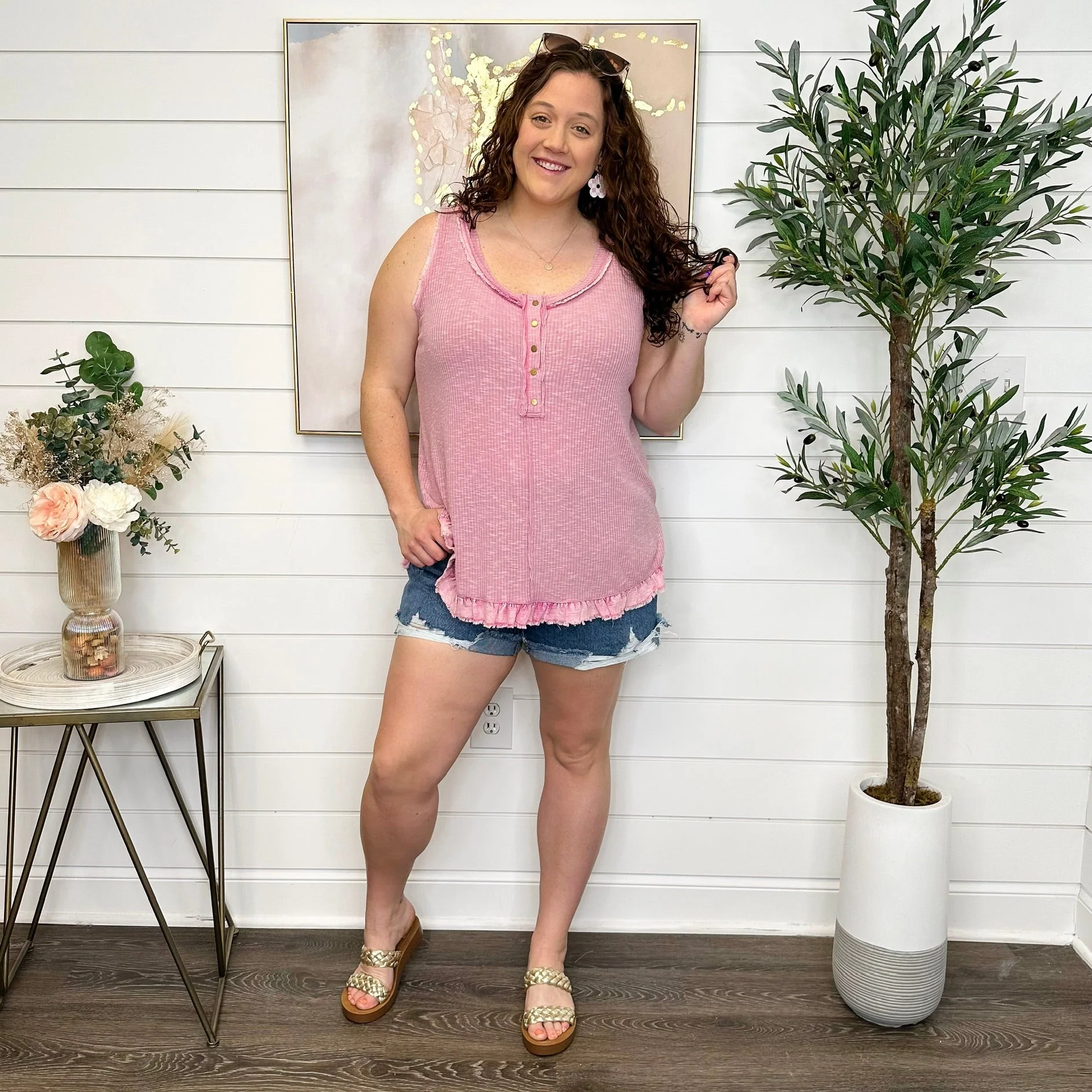 White Birch Always the Same Rayon Pink Tank Top - Image 3