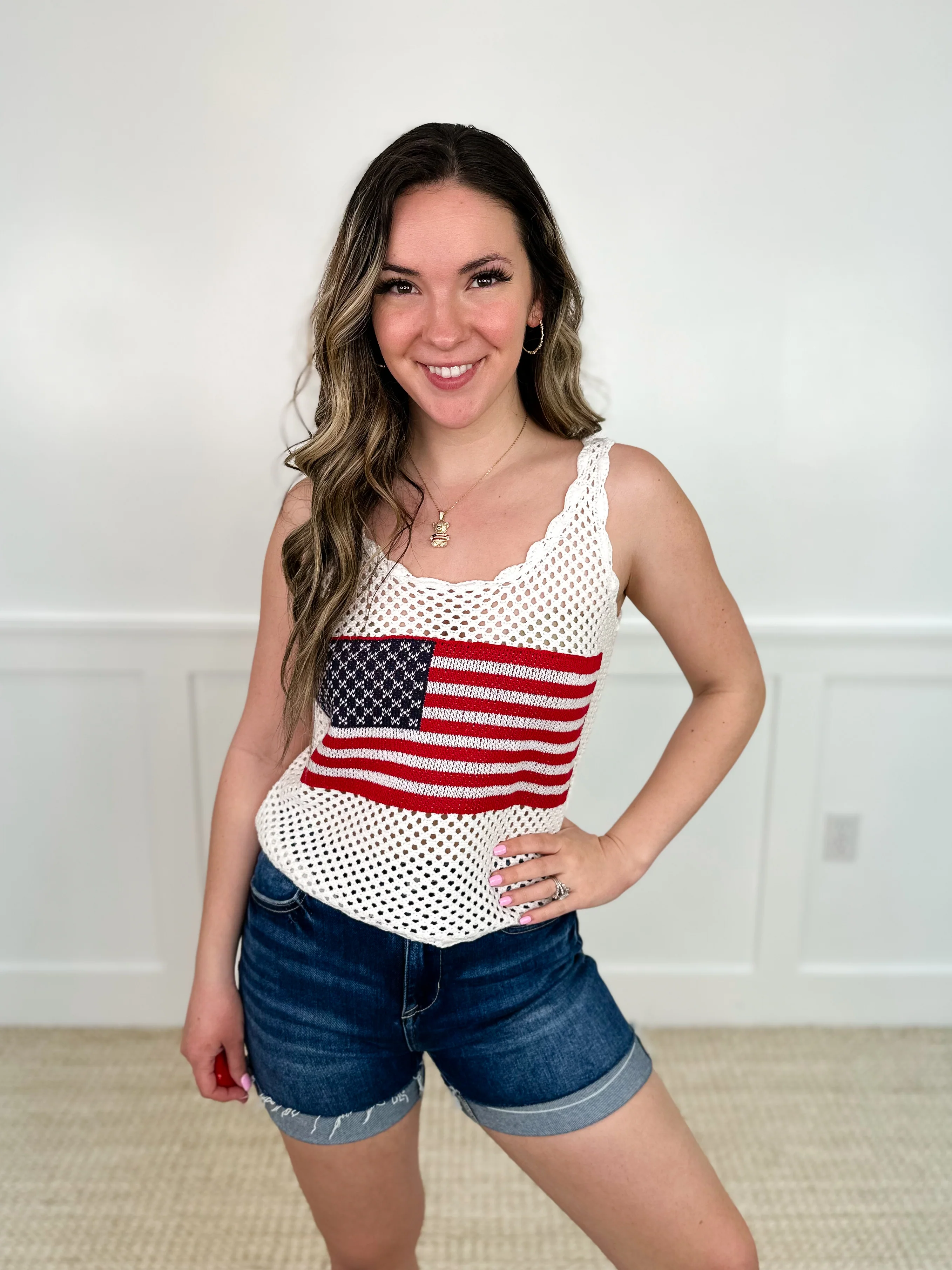 White Birch Flag of Freedom Knit Mom Cropped Tank Top - 2 colors! - Image 4