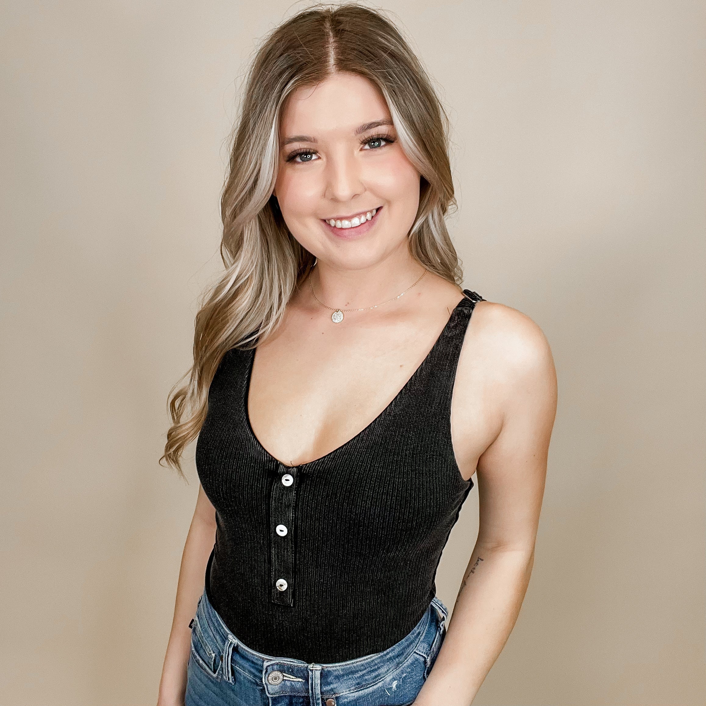 White Birch Halfway There Ribbed Padded Bodysuit Top - 2 colors! - Image 3